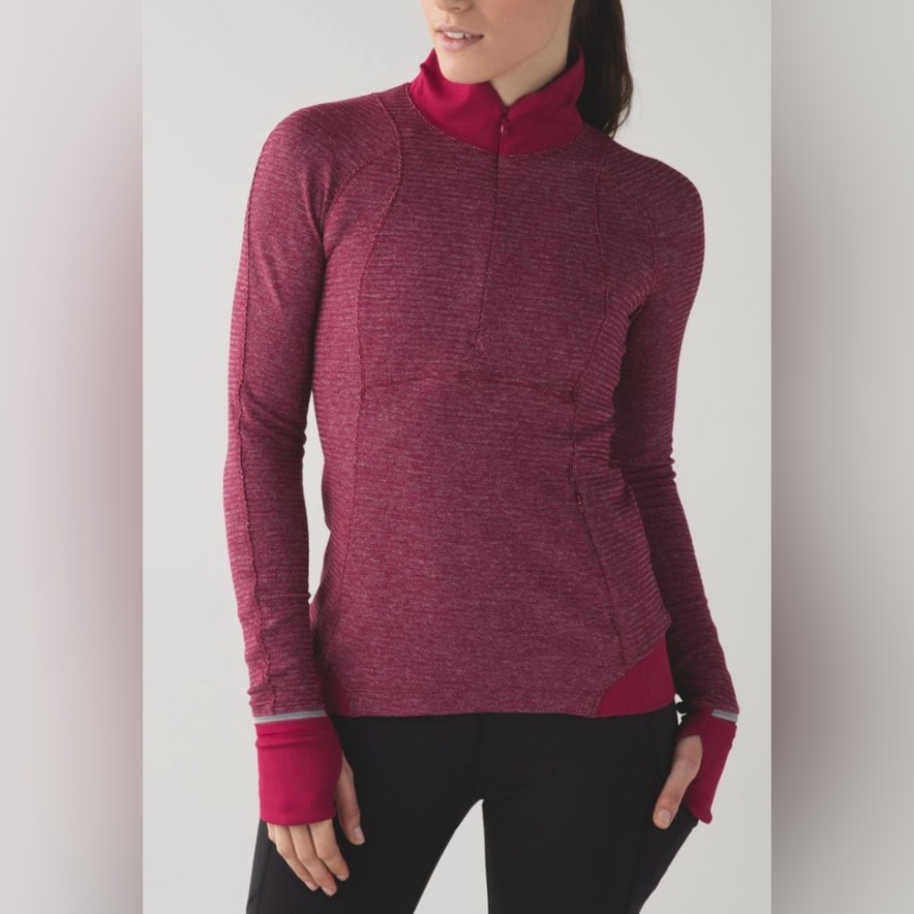 75.  Lululemon runderful sz 4 1/2 zip mini check pique bordeaux drama heather